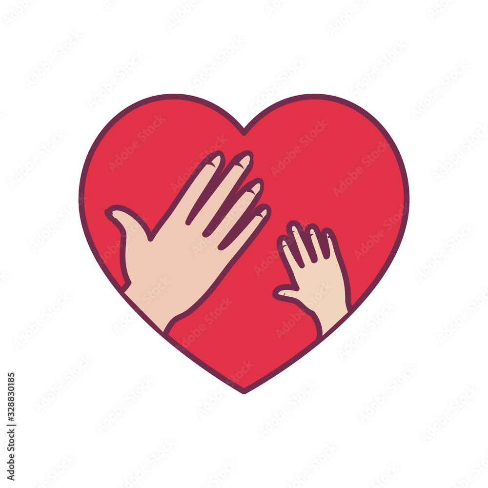 baby and mother hand inside heart line and fill style icon vector design baby and mother hand inside heart line and fill style icon vector design