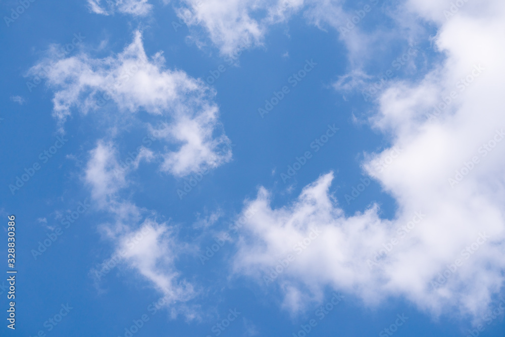 The blue sky with moving white clouds. The most of clouds are beautiful color and shade, suitable for use as background image.