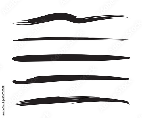 black brush stroke line vector set