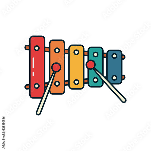 xylophone instrument line and fill style icon vector design