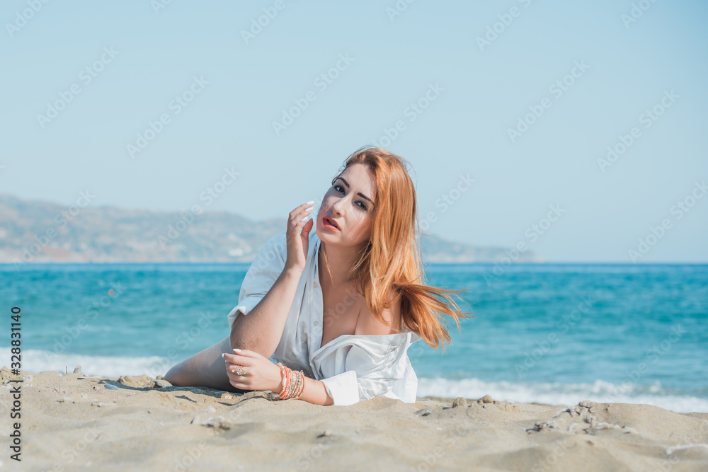 Travelling and adventure time. Nice plus size nice woman at vacation in Greece, rest time Travelling and adventure time. Nice plus size nice woman at vacation in Greece, rest time
