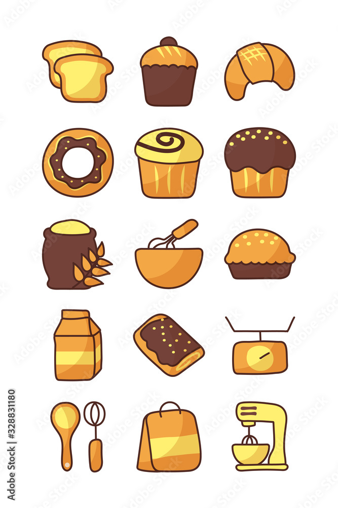 set of icons bakery on white background set of icons bakery on white background