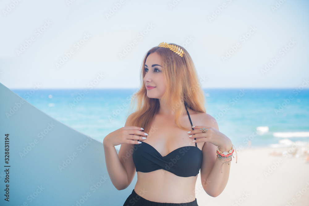 Travelling and adventure time. Nice plus size nice woman at vacation in Greece, rest time Travelling and adventure time. Nice plus size nice woman at vacation in Greece, rest time