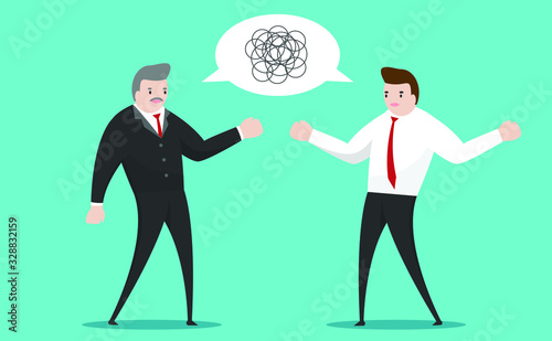 executive businessman miscommunicate with office employee, concept of confused, communicate, sharing idea, success business, leadership, teamwork