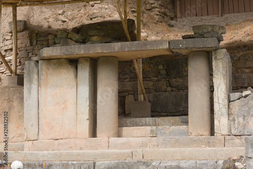 Exterior of the Chavin de Huantar´s temple at a sunny day in Conchucos Valley, Ancash Region, Peru photo