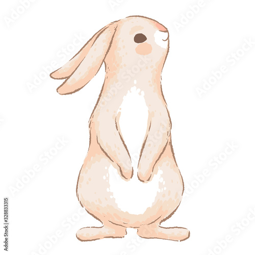A cute rabbit with long ears is worth it. An element for Easter design. Imitation of handmade watercolors