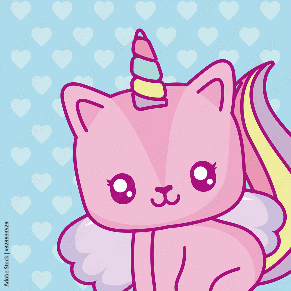 kawaii unicorn with wings, colorful design