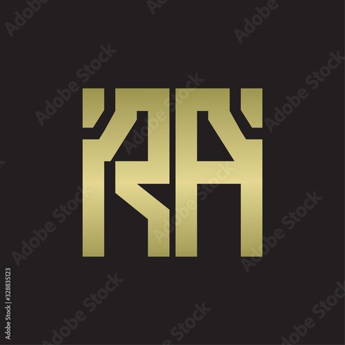 RA Logo with squere shape design template with gold colors