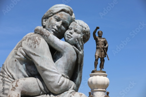 SKOPJE  NORTH MACEDONIA - AUGUST 19  2019   Sculptures in the city center of Skopje. Skopje is the capital of Macedonia  Fyrom.