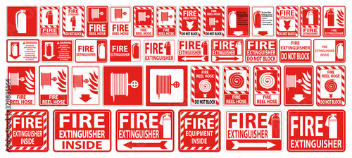 Set label Fire extinguisher Sign on white background photo