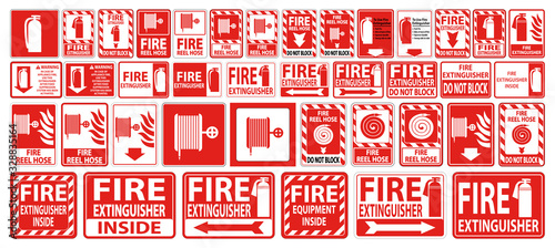 Set label Fire extinguisher Sign on white background