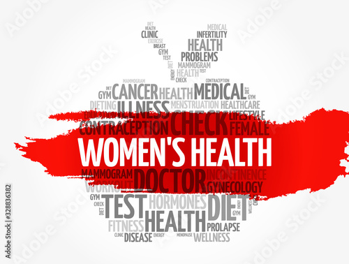 Women's Health apple word cloud collage, medical concept background