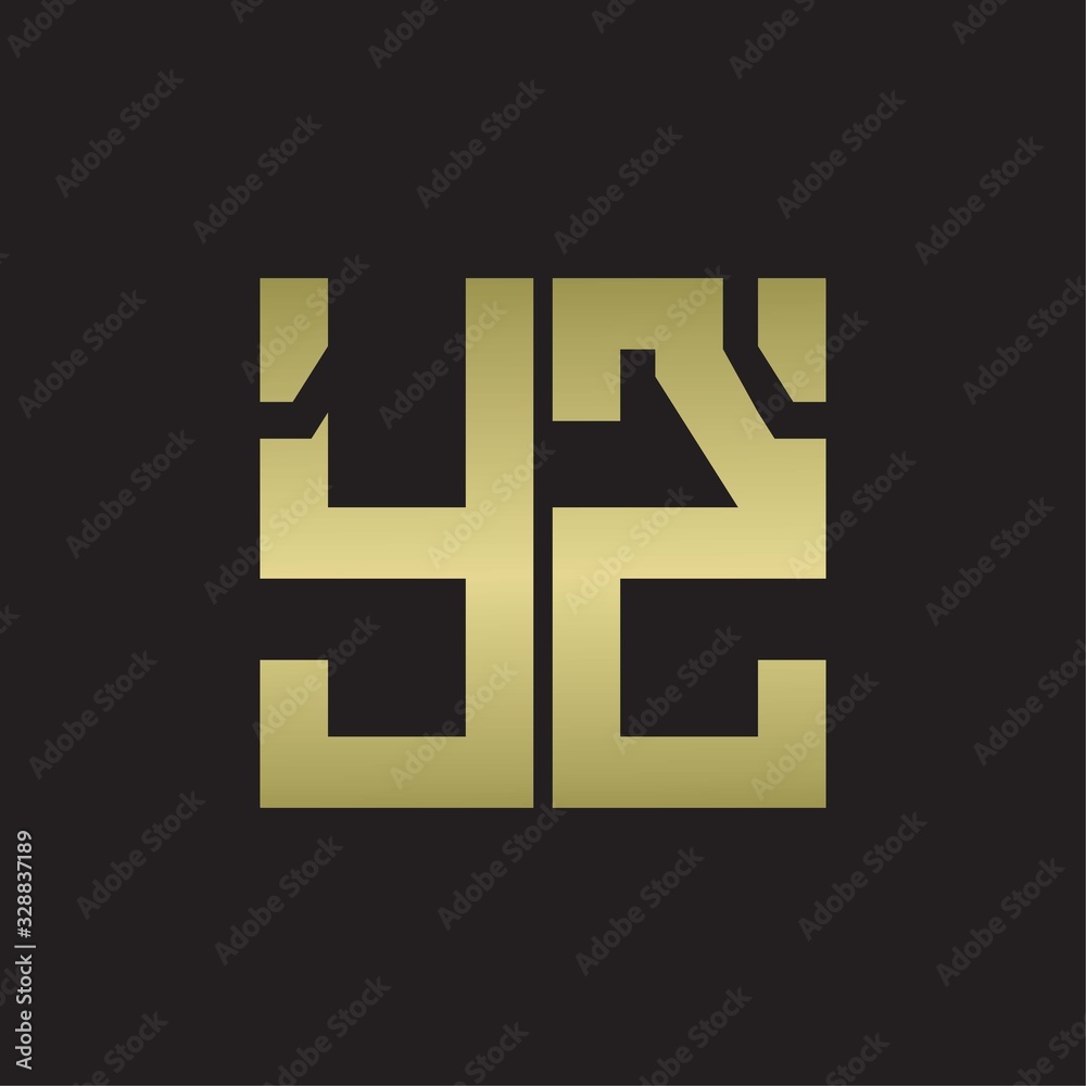 YZ Logo with squere shape design template with gold colors YZ Logo with squere shape design template with gold colors