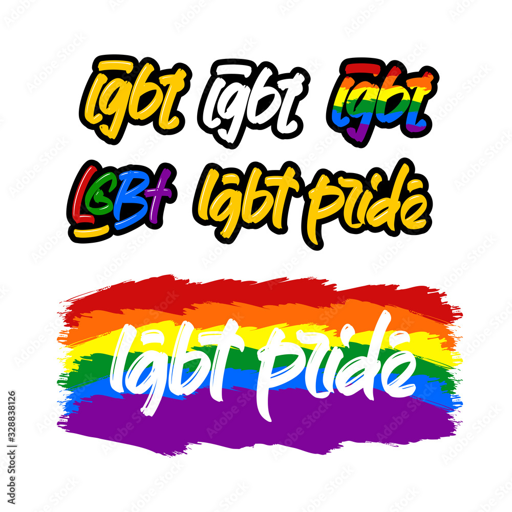 Fototapeta LGBT stickers set. Hand drawn lettering text. Vector illustration