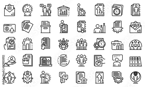Office manager icons set. Outline set of office manager vector icons for web design isolated on white background