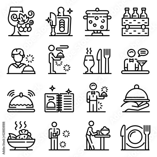 Butler icons set. Outline set of butler vector icons for web design isolated on white background