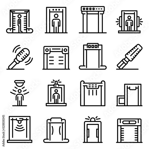Metal detector icons set. Outline set of metal detector vector icons for web design isolated on white background