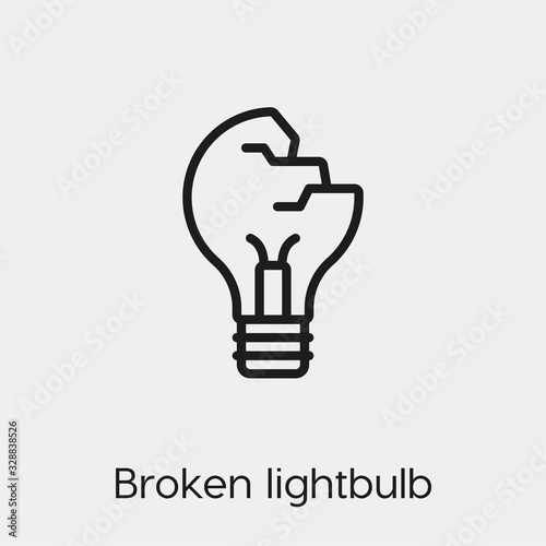 broken lightbulb icon vector. Linear style sign for mobile concept and web design. broken lightbulb symbol illustration. Pixel vector graphics - Vector.