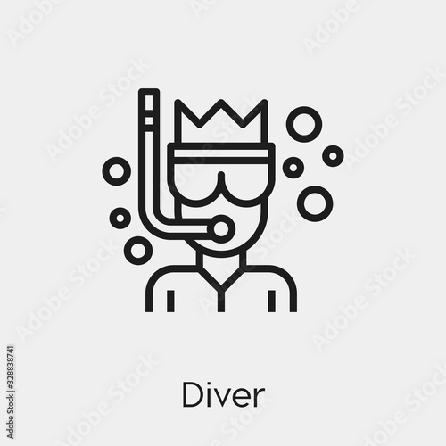 diver icon vector. Linear style sign for mobile concept and web design. diver symbol illustration. Pixel vector graphics - Vector.