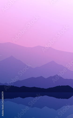 Fototapeta Naklejka Na Ścianę i Meble -  Mountains horizon hills Natural silhouettes in the evening Sunrise and sunset Landscape wallpaper Illustration vector style Colorful view background