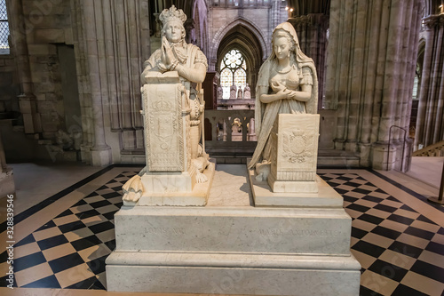 Kneeling effigies of Louis XVI of France and Marie Antoinette in the Basilica Cathedral of Saint-Denis, Paris