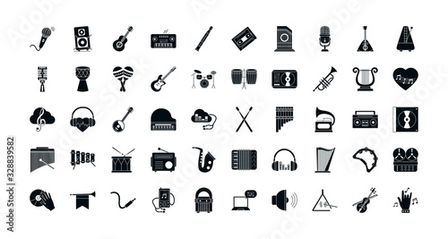 music silhouette style icon set vector design