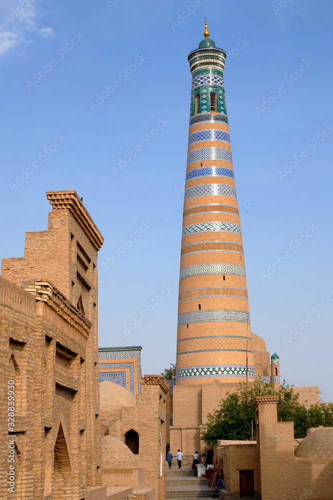 Islam Khoja Minaret, Itchan Kala (old or innen town). Khiva town, Uzbekistan.