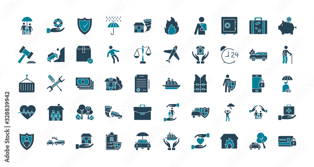 Insurance silhouette style icon set vector design Insurance silhouette style icon set vector design