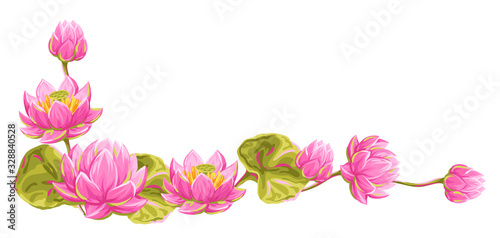Fototapeta Naklejka Na Ścianę i Meble -  Decorative element with lotus flowers. Water lily illustration.