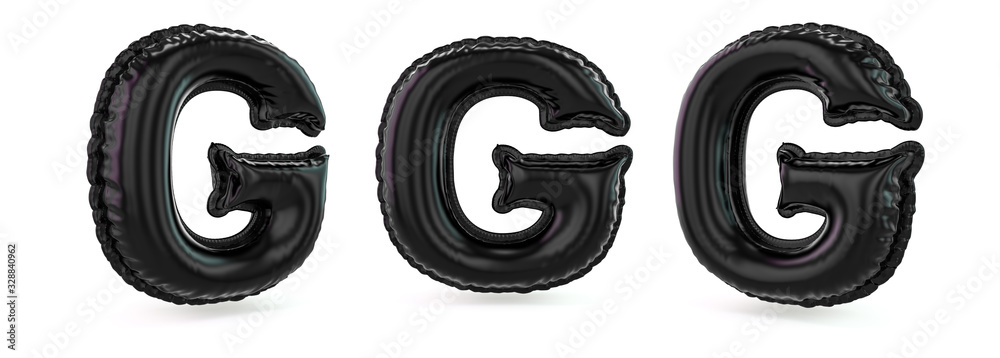 Capital letter G. Uppercase. Inflatable black balloon on background. 3D Capital letter G. Uppercase. Inflatable black balloon on background. 3D