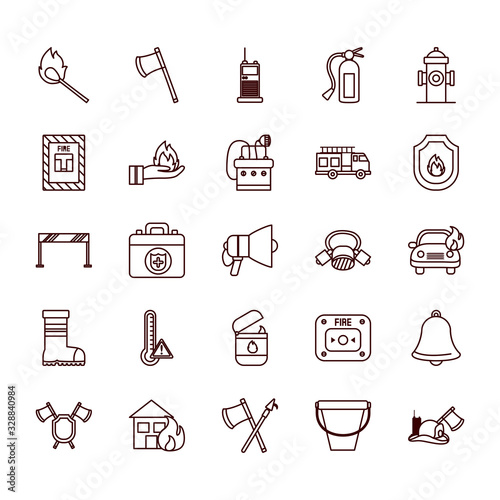 Fire and emergency line style icon set vector design