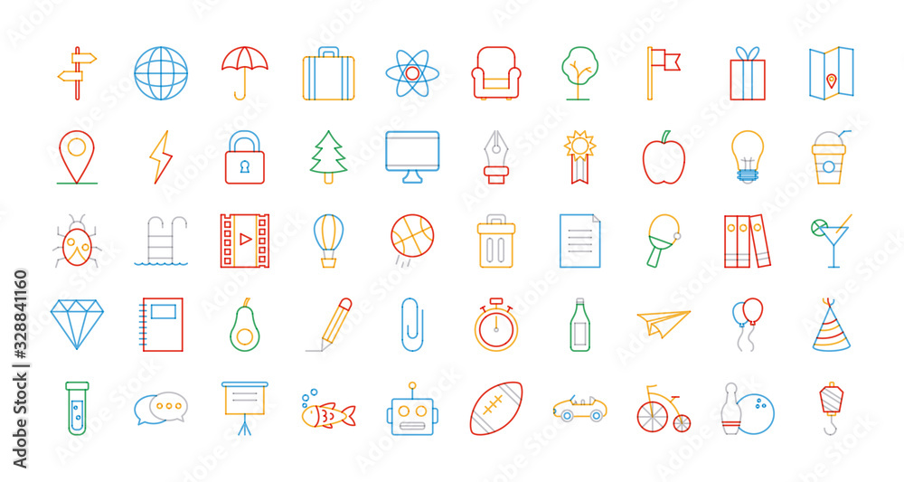 objects multiply line style icon set vector design objects multiply line style icon set vector design