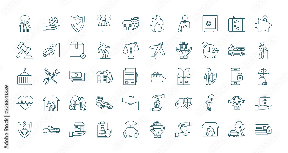 Insurance line style icon set vector design