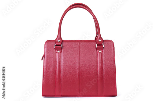 red leather hand made bag on a white background