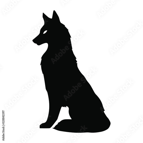 vector illustration of a black sihlouette of a dog or wolf
