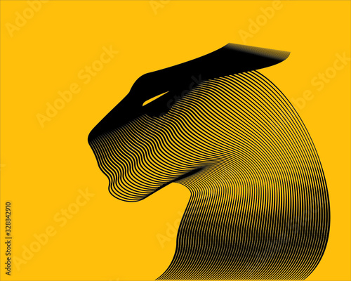 Linocut wild cat vector. Panther / leopard illustration with line blend technique and yellow background.