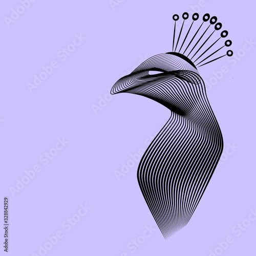 peacock with crown linocut vector illustration lines blend