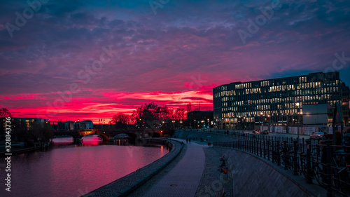 Colorful winter sunset in the city of Berlin