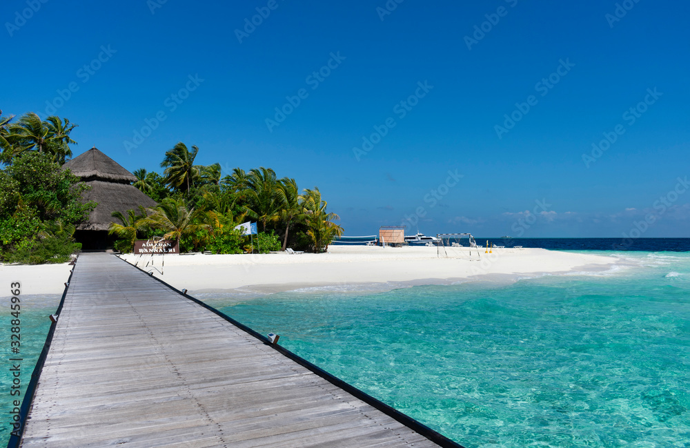 Maldives, Kaafu atoll - December 27 2019 - A wooden pier to heaven
