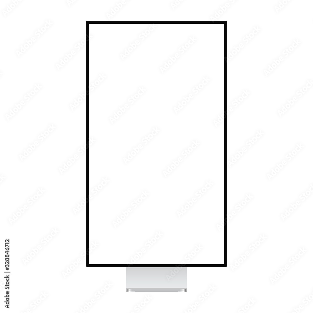 Modern vertical monitor mockup isolated on white background, front view. Vector illustration