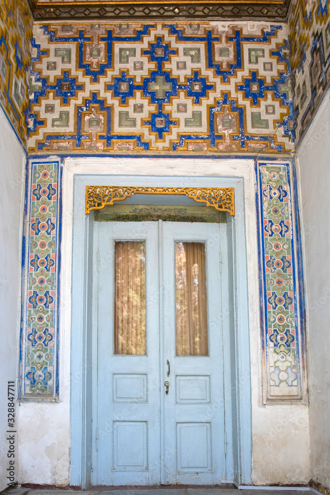 Detail of decoration of Palace of the emir of Bukhara (late 19th century) in Kagan. Bukhara, Uzbekistan.