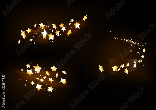 Set of gold bright beautiful stars. Light effect Bright Star.