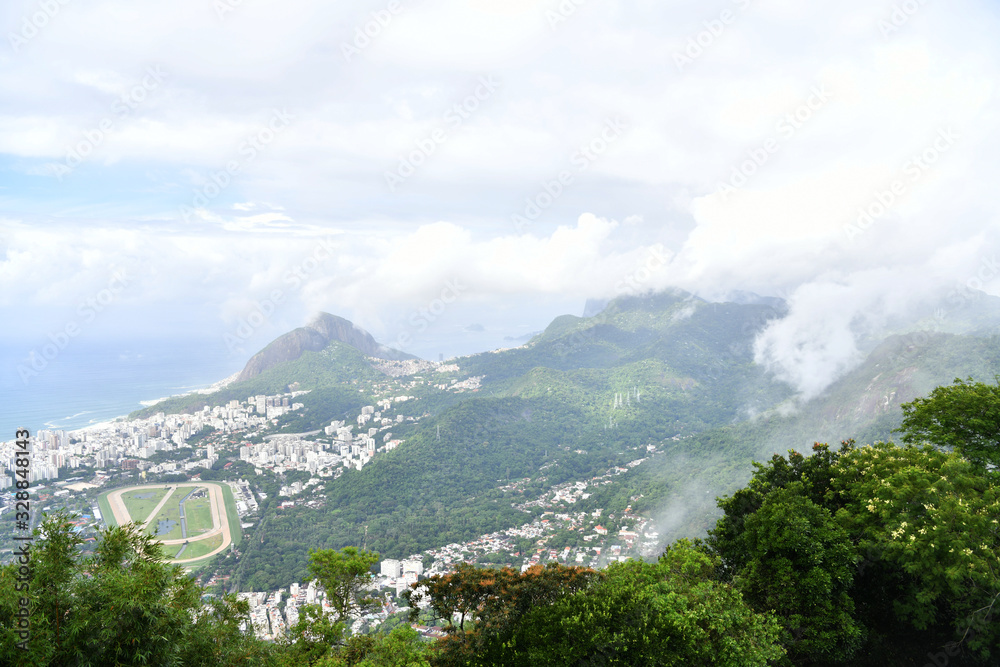 panoramic views of Rio de Janeiro from the observation deck near the monument to Christ