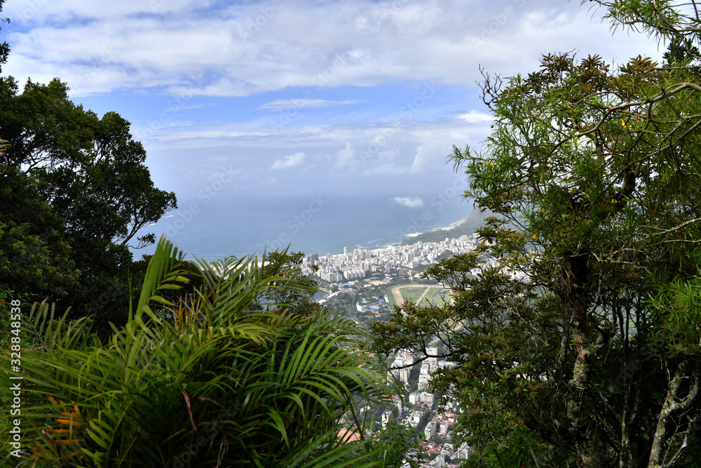 panoramic views of Rio de Janeiro from the observation deck near the monument to Christ