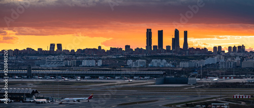 Cityscape of Madrid Skyline and Airport (Madrid, Spain)