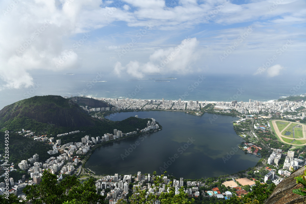panoramic views of the Rioin of Copacabana Rio de Janeiro from the observation deck near the Christ Monument