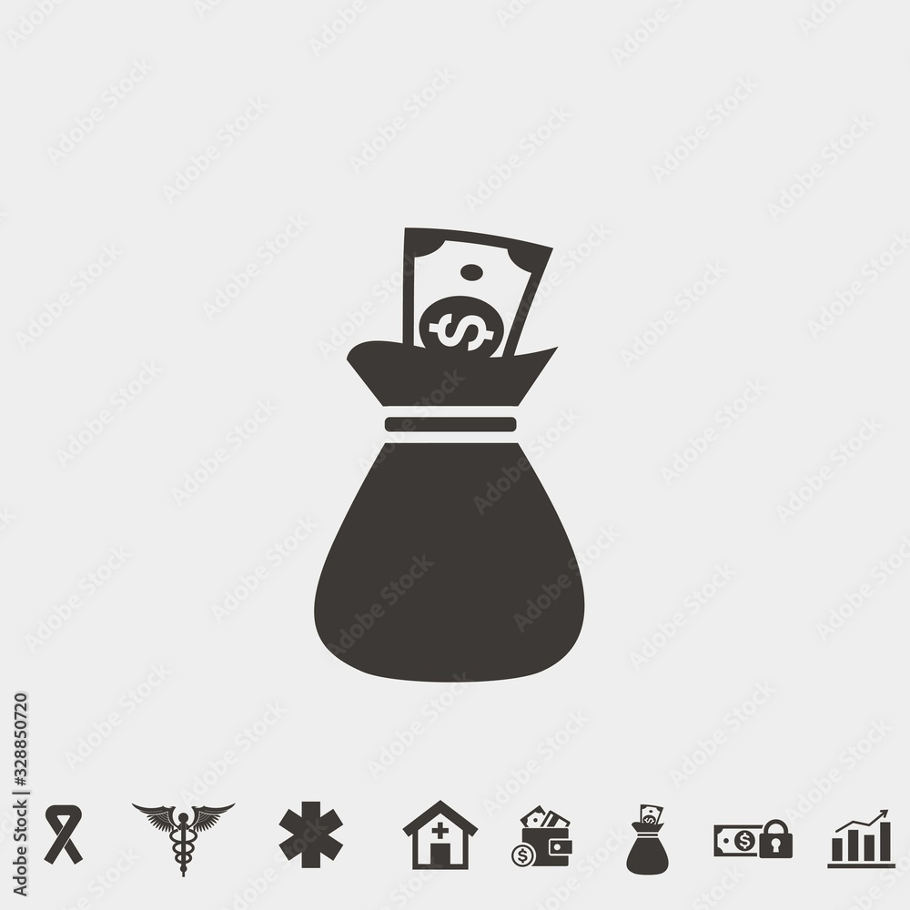 money bag vector icon with dollar notes money bag vector icon with dollar notes