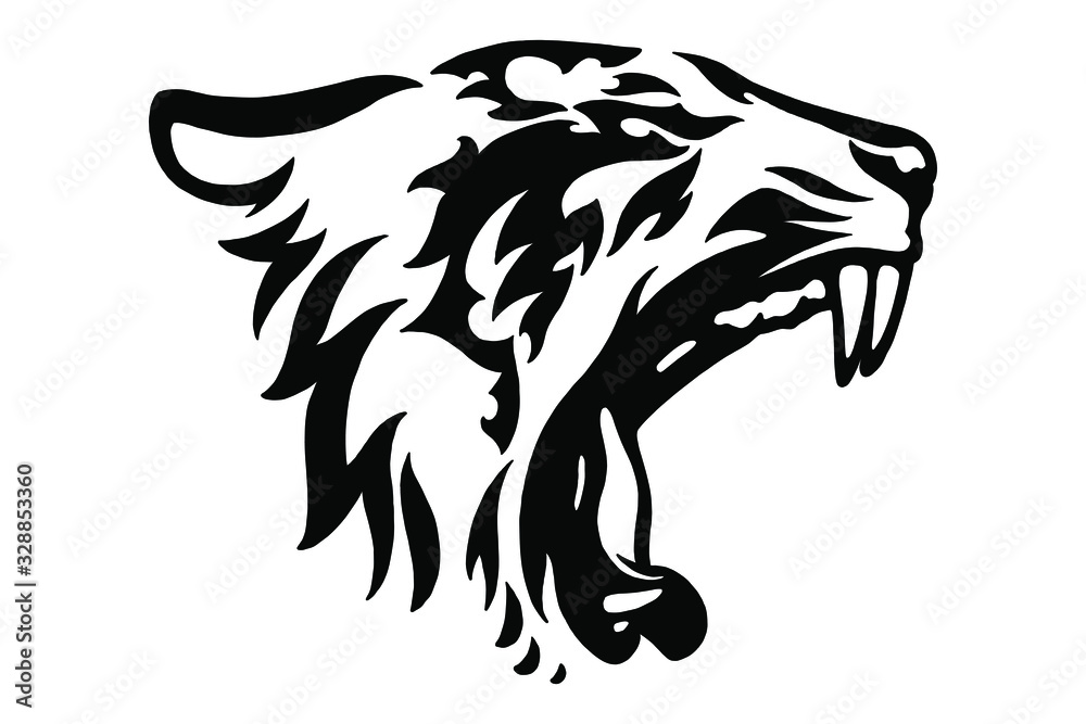 Head of a tiger. Styling the head for your design. Vector illustration, isolated objects. Head of a tiger. Styling the head for your design. Vector illustration, isolated objects.