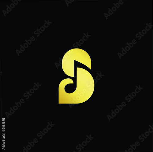 Outstanding professional elegant trendy awesome artistic black and gold color music Sinitial based Alphabet icon logo. photo