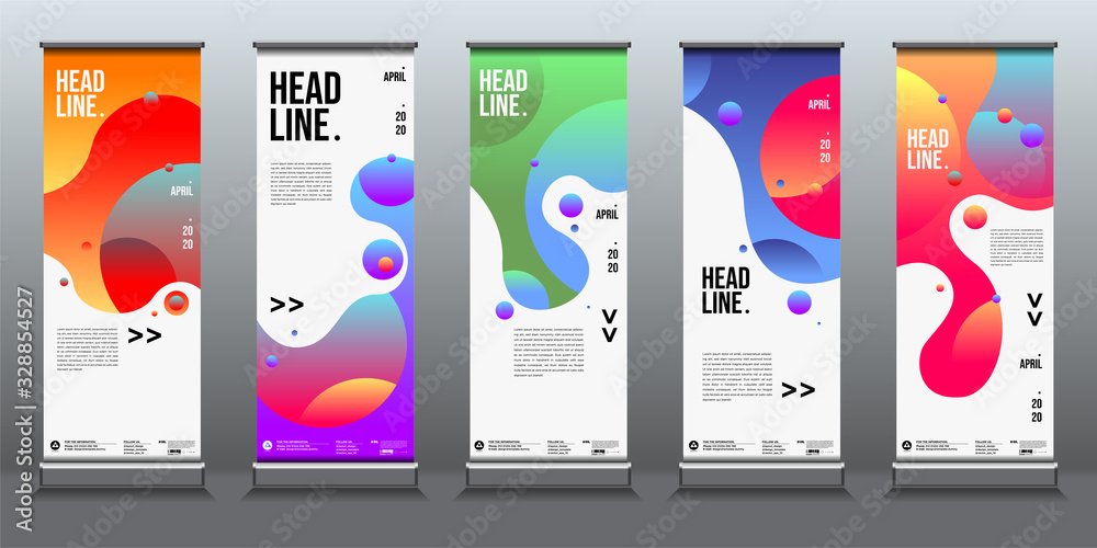 Simple and minimalist colourful fluid and liquid shape, roll up banner layout design template
